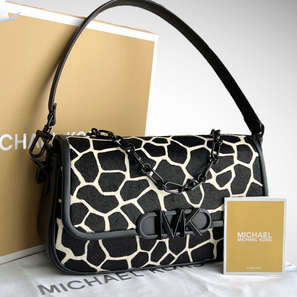 Authenticated Nwt Michael Kors Parker Animal Print Calf Hair Shoulder Bag $558